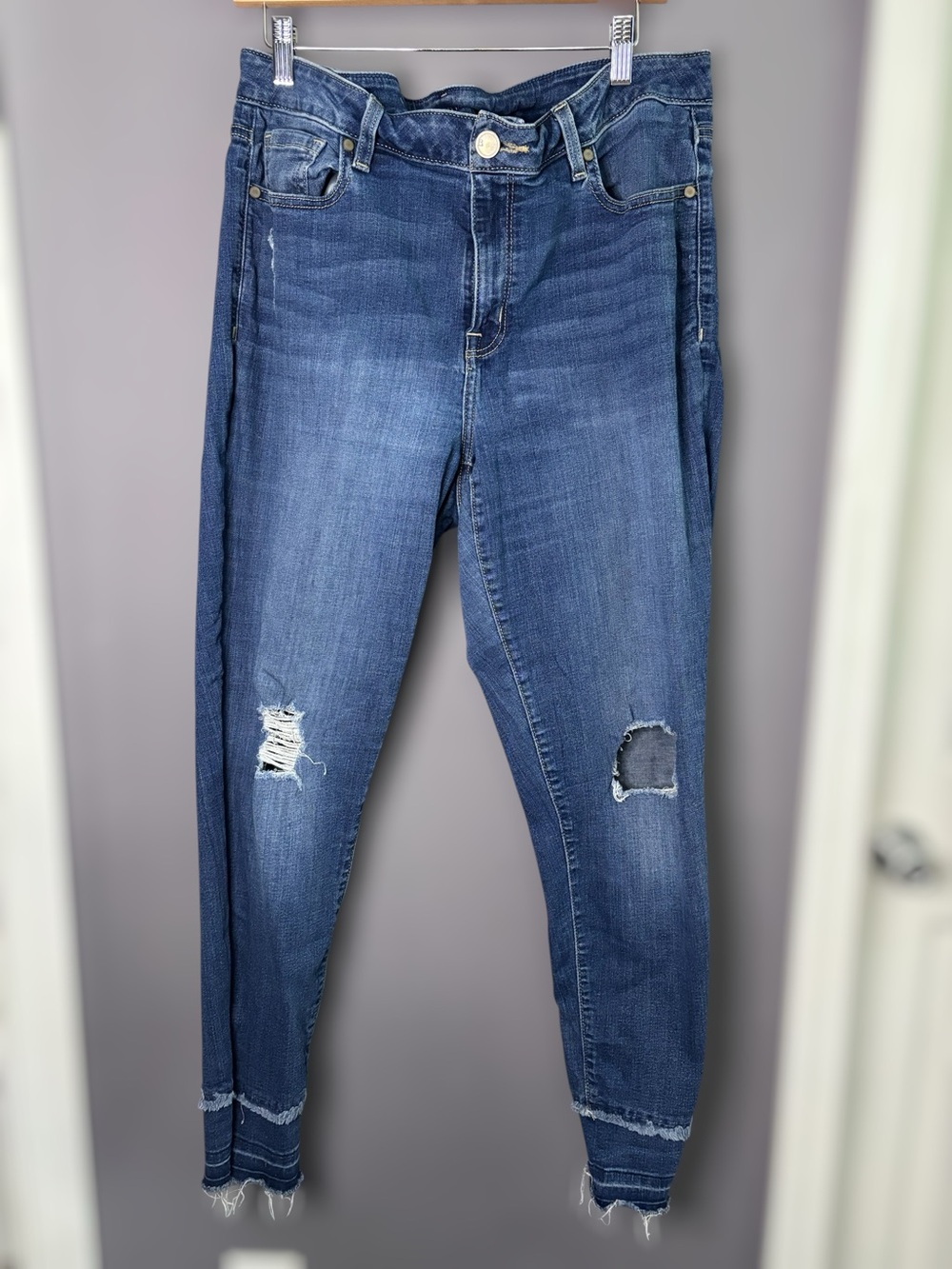 Lane Bryant Distressed Skinny Jeans Raw Fringe Hem 18R
